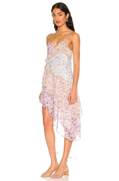 Samatha Baskılı Patchwork Fırfırlı Mini Slip Elbise