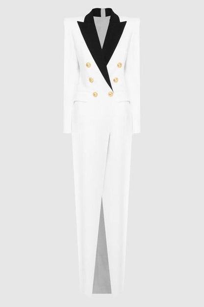 Silas Blok Renk Smokin Maxi Blazer Elbise