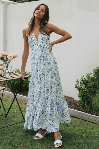Sue Çiçek Baskılı Boyundan Bağlı Maxi Sundress