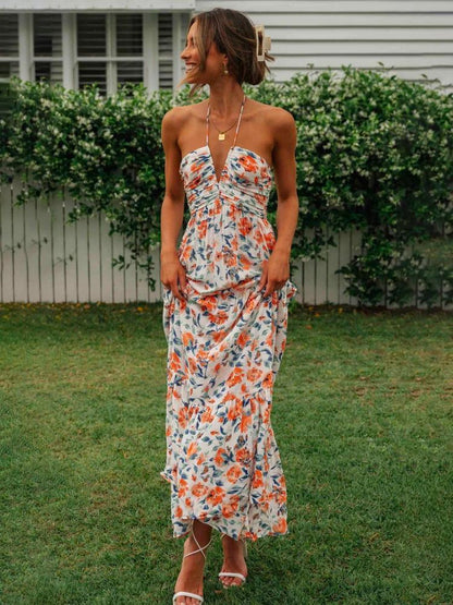 Sue Çiçek Baskılı Boyundan Bağlı Maxi Sundress