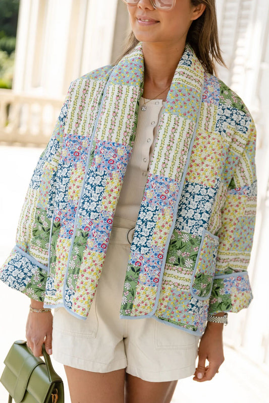 Teagan Patchwork Çiçek Desenli Kapitone Şişme Ceket