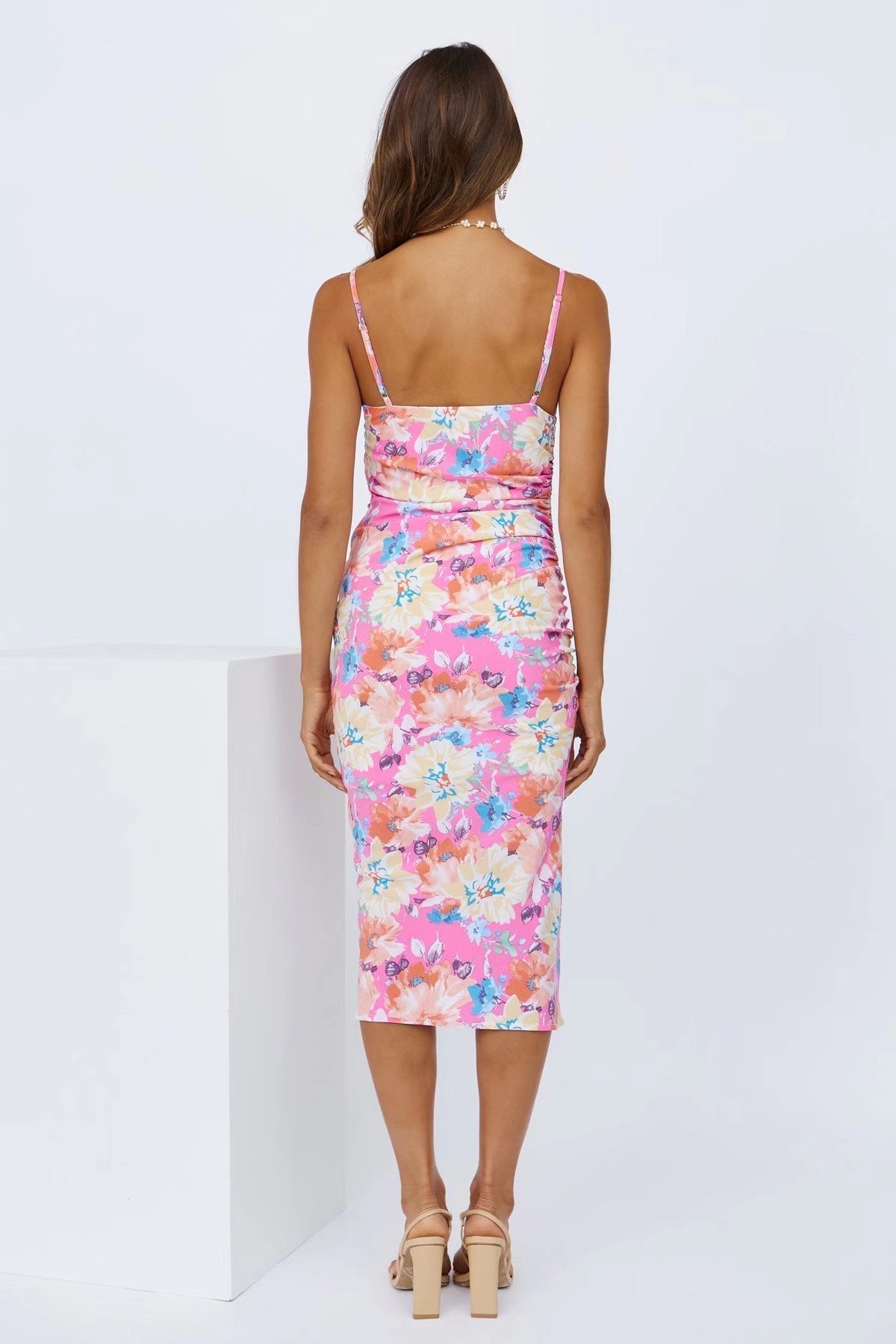 Thea Çiçek Baskılı Midi Yırtmaçlı Sundress