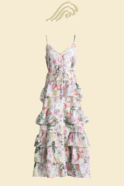 Vera Baskılı Katlı Maxi Sundress