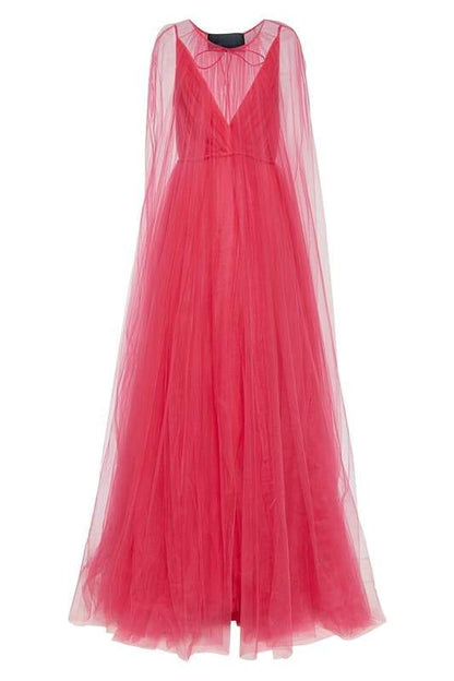 Veromca Pelerinli V Yaka Maxi Slip Elbise