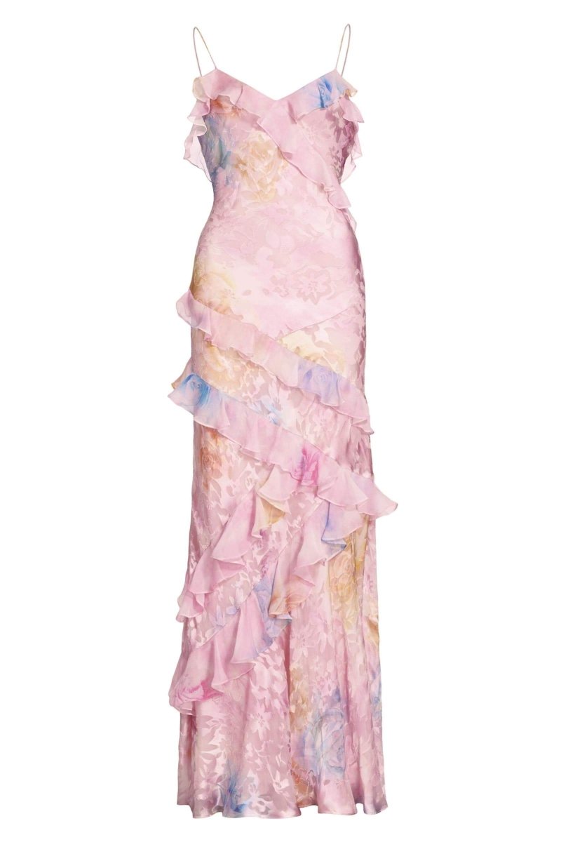 Virginia Çiçekli Fırfırlı Maxi Slip Elbise