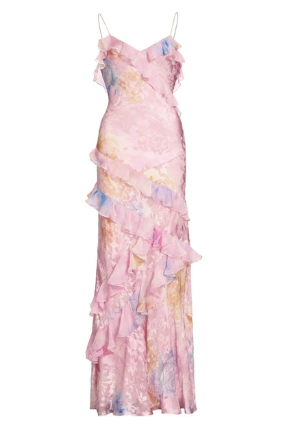 Virginia Çiçekli Fırfırlı Maxi Slip Elbise
